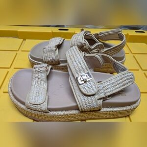 Neutral Beige Woven Platform Sandals for Women
